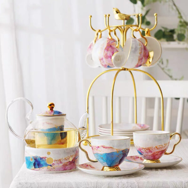 English Ceramic Glass Flower Tea Cup Set - Image 4