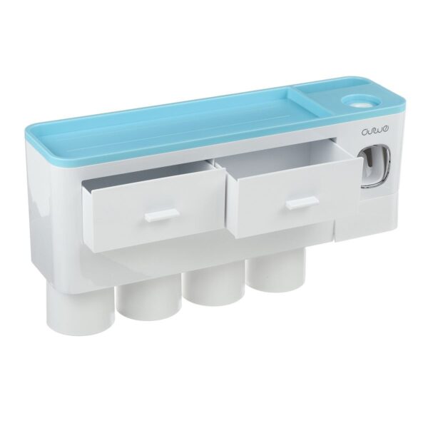 Non-marking Hanging Magnetic Toothbrush Holder Single Drawer Storage Rack With Toothpaste Squeezer Toiletry Set - Image 3
