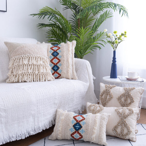 Tufted Throw Pillow Moroccan Fringed Waist Pillow Case - Image 6