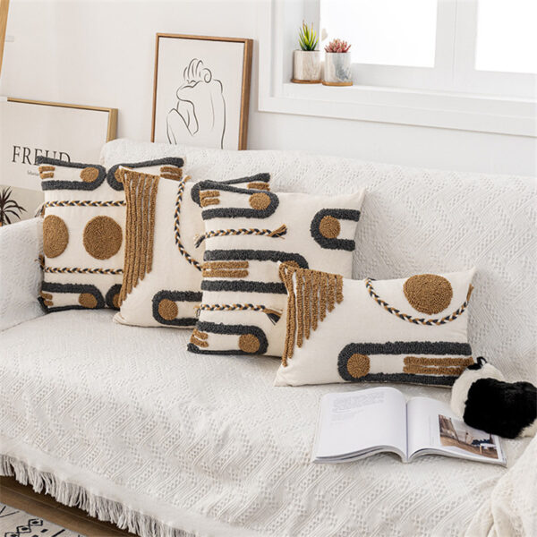 Indian Hand-tufted Cushion Cover, Ethnic Style Braid Loop Velvet Throw Pillow - Image 6