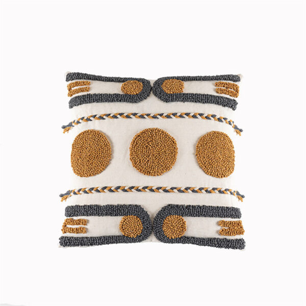 Indian Hand-tufted Cushion Cover, Ethnic Style Braid Loop Velvet Throw Pillow - Image 2