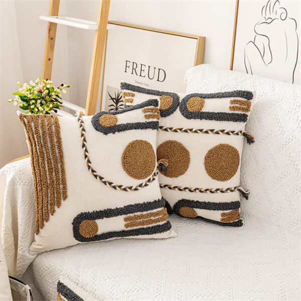 Indian Hand-tufted Cushion Cover, Ethnic Style Braid Loop Velvet Throw Pillow - Image 7