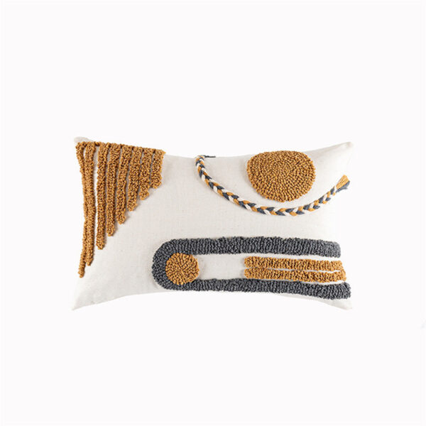 Indian Hand-tufted Cushion Cover, Ethnic Style Braid Loop Velvet Throw Pillow - Image 3