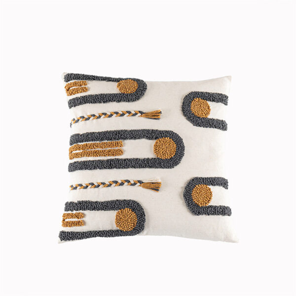 Indian Hand-tufted Cushion Cover, Ethnic Style Braid Loop Velvet Throw Pillow - Image 5