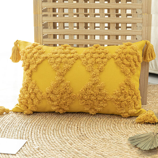 Home Furnishing Tufted Throw Pillow With Tassels Sofa Pillow Cushion - Image 2