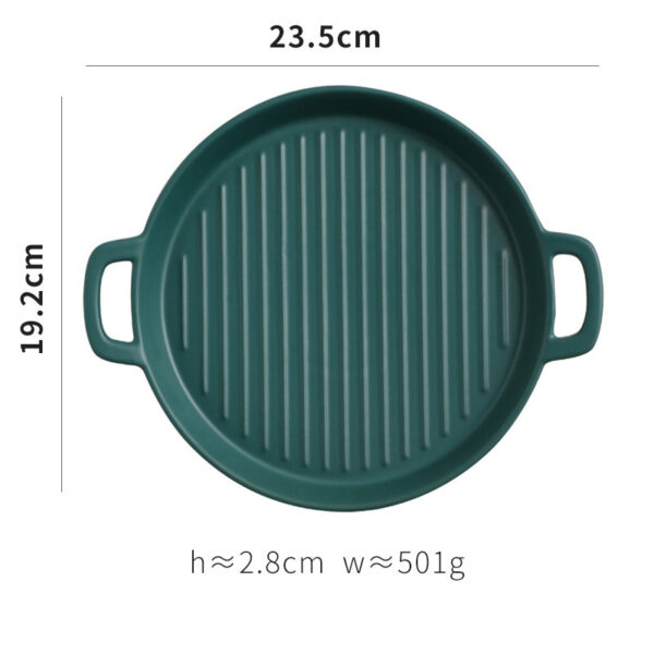 Binaural Baking Tray Pizza Tray Round Dish Plate Dish Creative Oven Ceramic Net Celebrity Tableware Microwave Flat Plate - Image 2