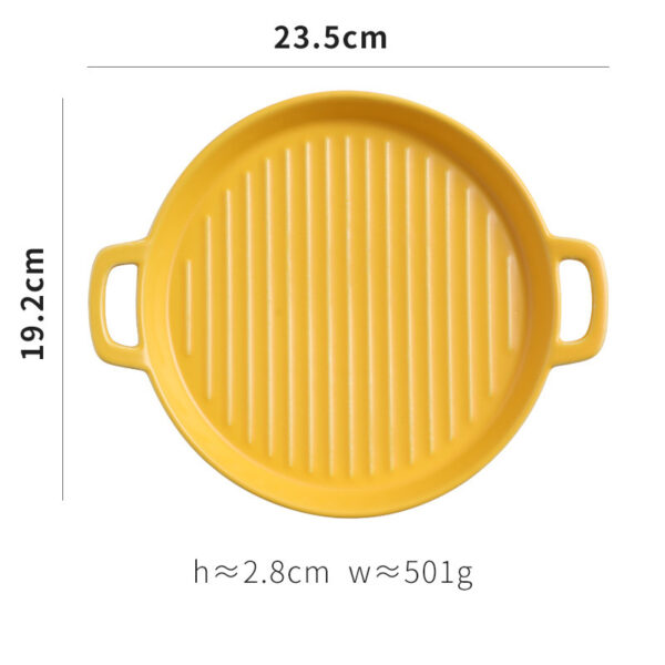 Binaural Baking Tray Pizza Tray Round Dish Plate Dish Creative Oven Ceramic Net Celebrity Tableware Microwave Flat Plate - Image 3