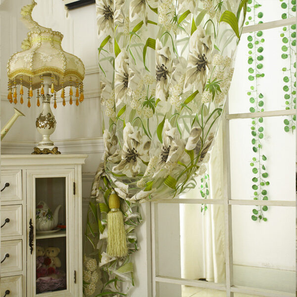 White Striped Yarn Translucent Curtain For Bedroom - Image 2