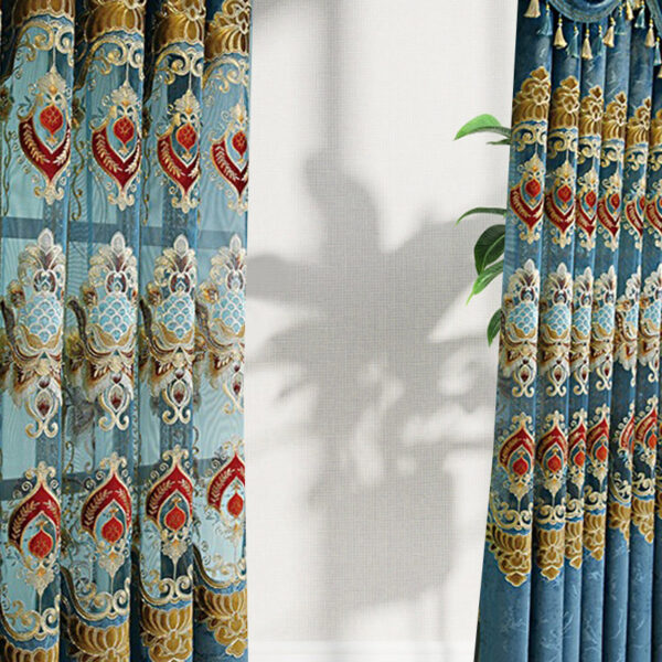 Modern Style Living Room European Hollow Embroidery Curtains Thickened Velvet Bedroom Light-proof French Windows 2-piece Set - Image 2