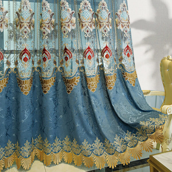 Modern Style Living Room European Hollow Embroidery Curtains Thickened Velvet Bedroom Light-proof French Windows 2-piece Set - Image 6