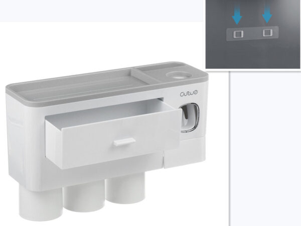 Non-marking Hanging Magnetic Toothbrush Holder Single Drawer Storage Rack With Toothpaste Squeezer Toiletry Set - Image 2