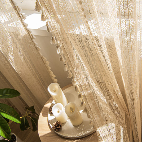 Wood Color Lace Mesh Curtains - Image 6