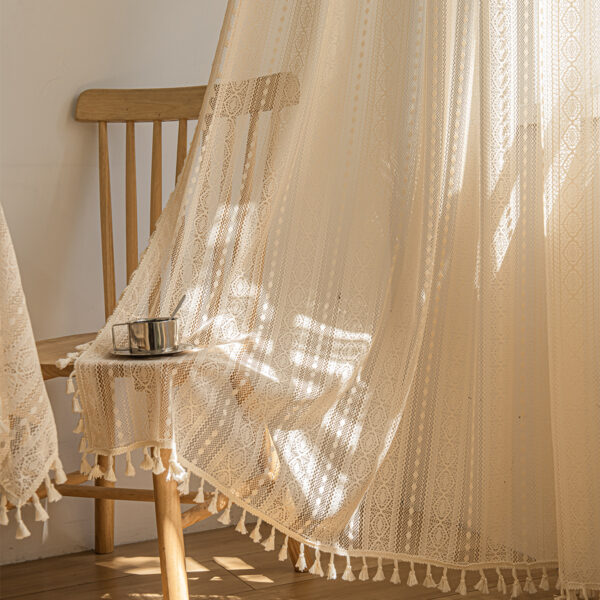 Wood Color Lace Mesh Curtains - Image 3