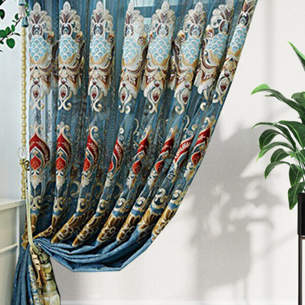 Modern Style Living Room European Hollow Embroidery Curtains Thickened Velvet Bedroom Light-proof French Windows 2-piece Set - Image 5