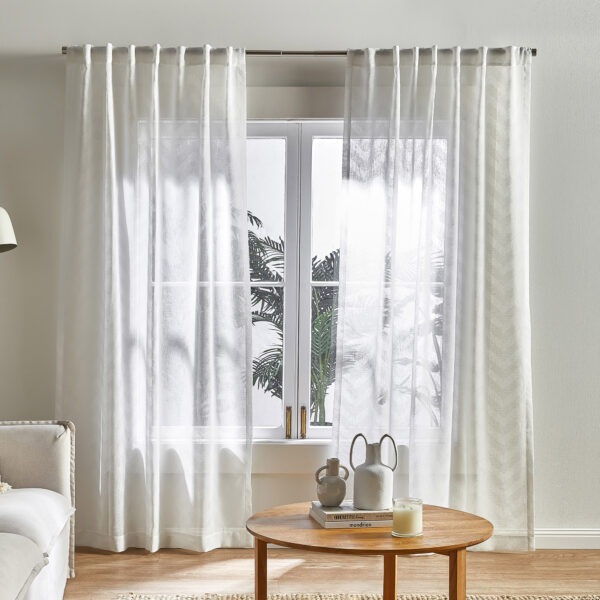 Chevron White Concealed Tab Top Curtains (Set of 2)